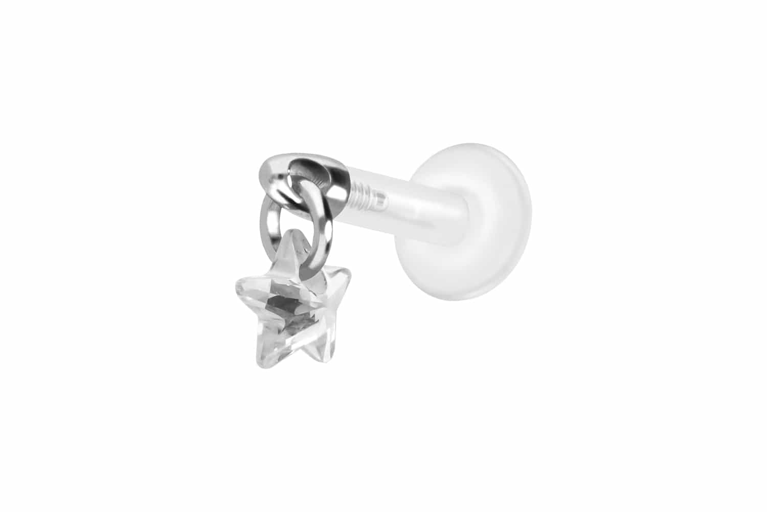 PTFE Labret Piercing mit Innengewinde + Titan-Aufsatz KRISTALLSTERN